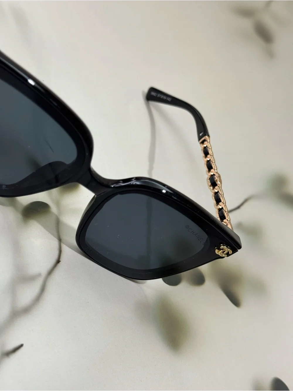 Chanel Black Cat-Eye Sunglasses with Gold CC Accents